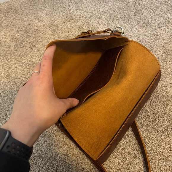 Portland Leather Embossed Brown Crossbody Bag - Picture 5 of 13